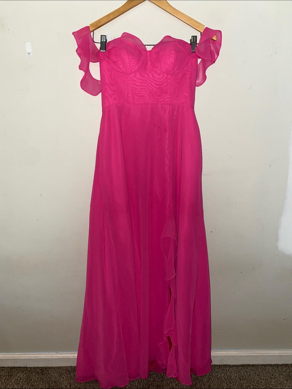 Azazie Barbie Pink Brdiesmaid Dress. Ruffle-Strap Chiffon Maxi Dress
